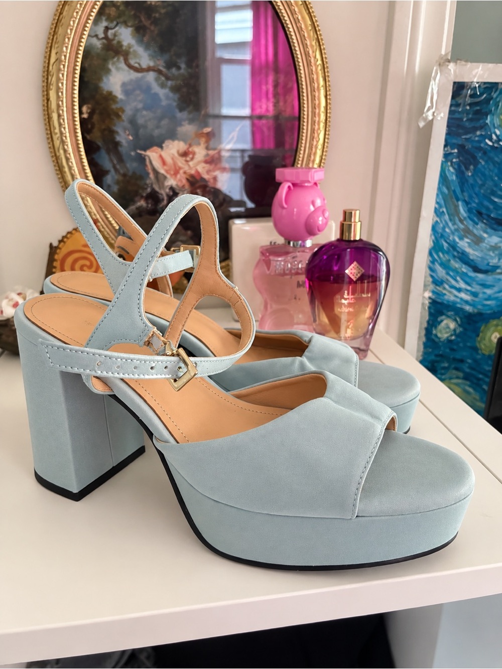 & Other Stories Powder Blue Suede Platform Sandals with Block Heel